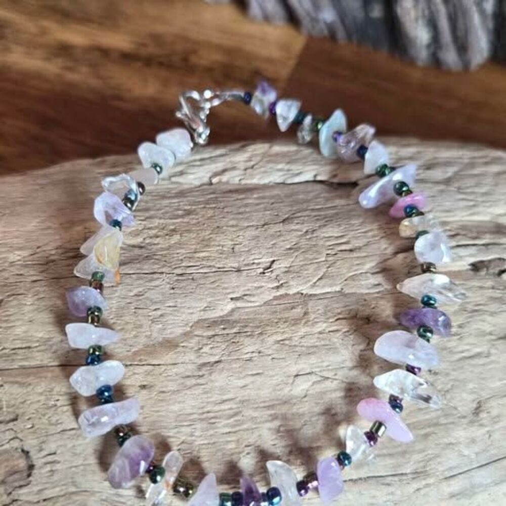 Natural Stone Chip Bead Bracelet 8" Multicolor Gemstone Bracelet | Boho Jewelry